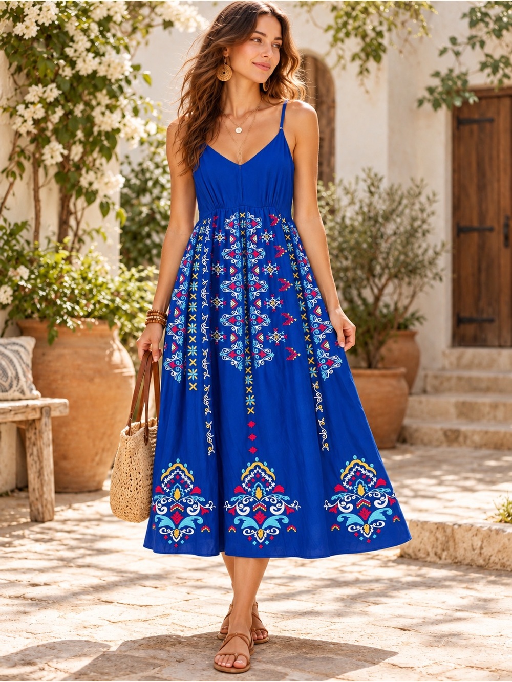 🌺 Savanna Jane Blue Embroidered Midi Dress,